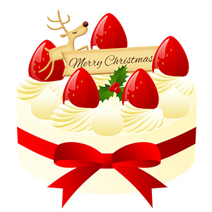 フリー素材 イラスト 冬 クリスマス ケーキ イチゴケーキ ショートケーキ 生クリーム X'mas 無料 商用可 PNG